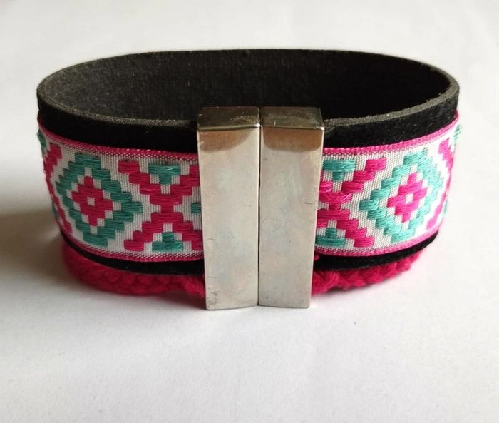 Bracelet manchette turquoise rose - photo numéro 2