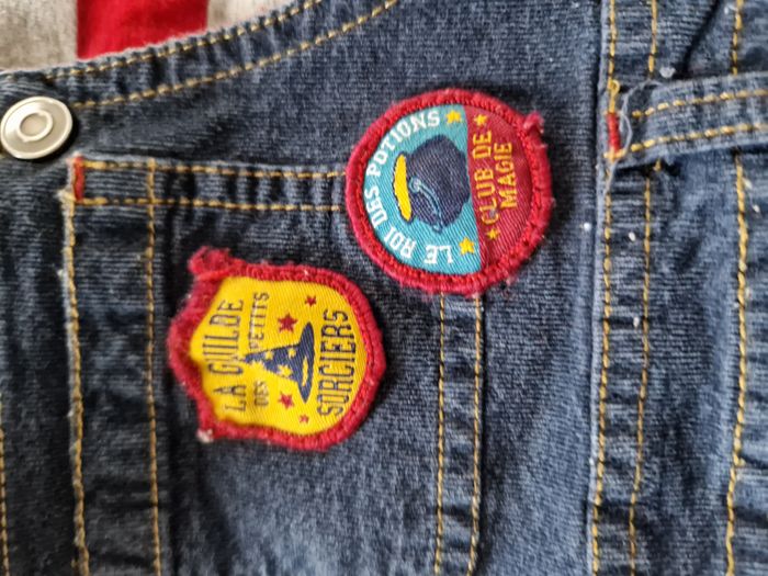 ENSEMBLE 2 Pièces : Salopette Jean Velours Doublée & T-shirt Rayé Mots d'enfants - 6 mois - photo numéro 2