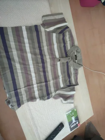 Polo Devred taupe rayé violet blanc L