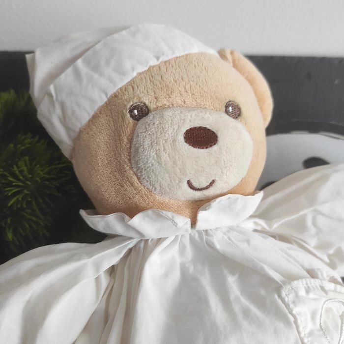 doudou peluche ours kaloo boule bonnet nuit blanc marron  dragée tete Vintage - photo numéro 2