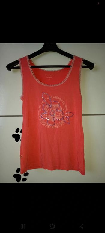 Débardeur long Lulu Castagnette état neuf corail et sequins