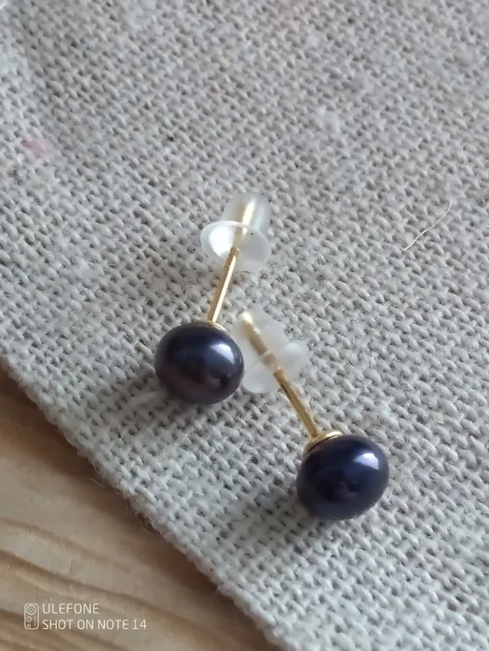 Boucles d'oreilles perles de culture d'eau douce noires - photo numéro 5