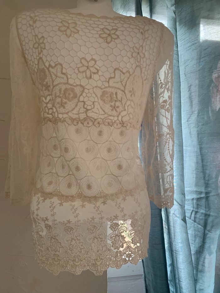 Blouse dentelle crochet transparent 36-38 manches3/4 - photo numéro 2