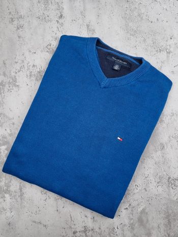 Pull col V Tommy Hilfiger bleu – Taille L Homme