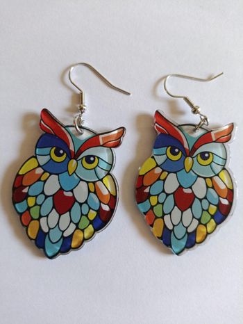 Boucles d'oreilles Hiboux / Mosaïque colorée Neuf sans étiquette