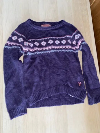 Pull laine sergent major fille 9 ans violet rose épais hiver