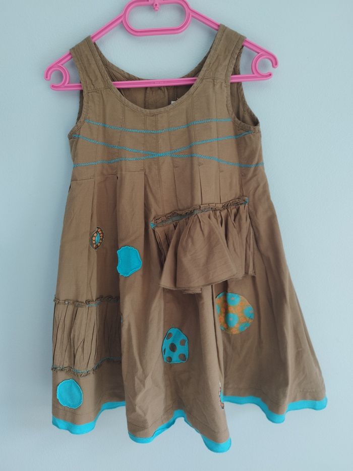 Robe kaki avec motif turquoise fille 4 ans