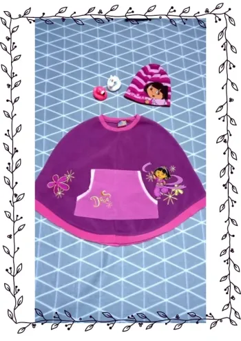 🦄 Poncho + bonnet Dora l'exploratrice, 4 ans