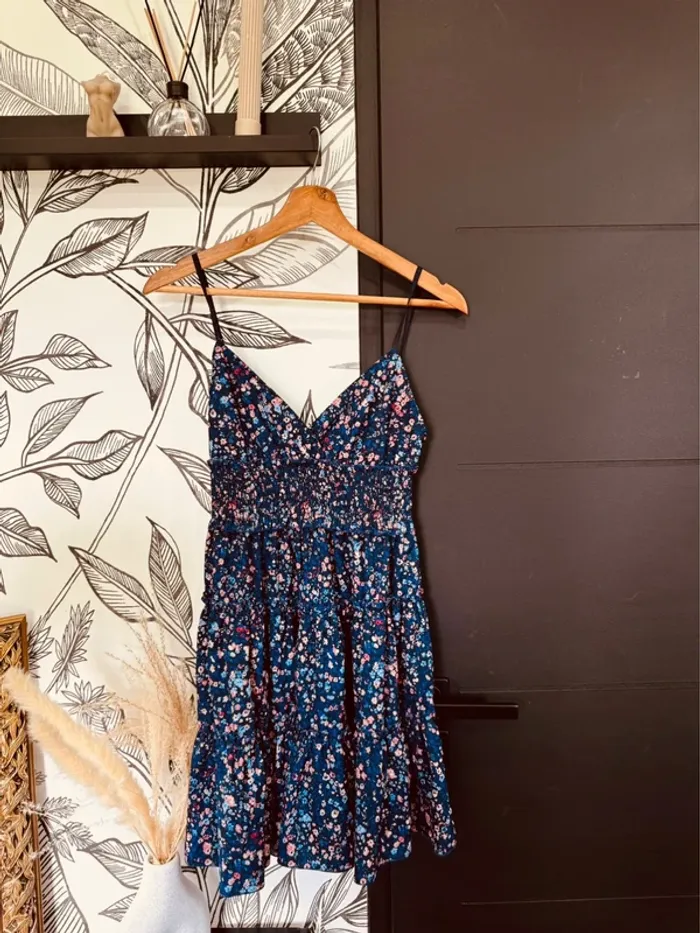 Taille 14 ans robe d’été fille bleue et rose * fleurs * 🌷