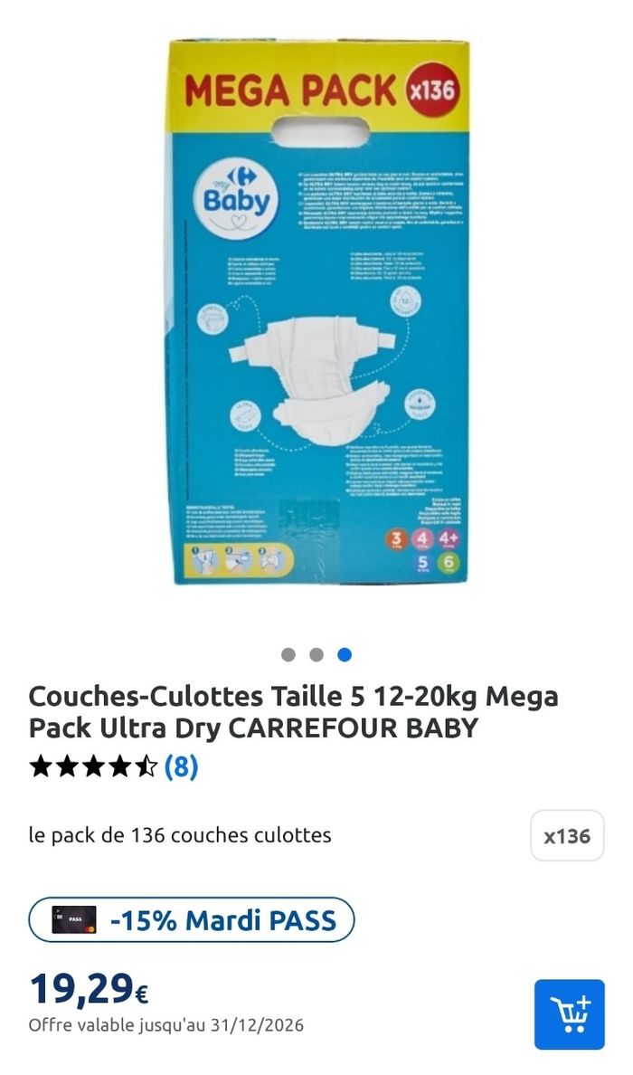 Couches Carrefour taille 5 12 à 20kg - photo numéro 3