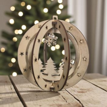 Boule de Noël en bois 3D , ornement de Noël, décoration de sapin de Noël
