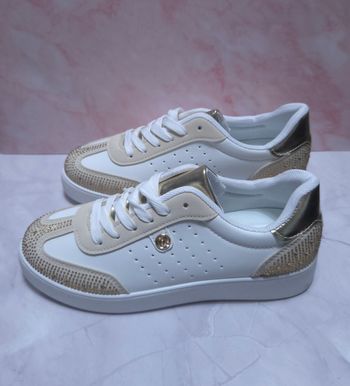 Baskets Femme Blanches & Or - Détails Strass Chic - Neuves Taille 36