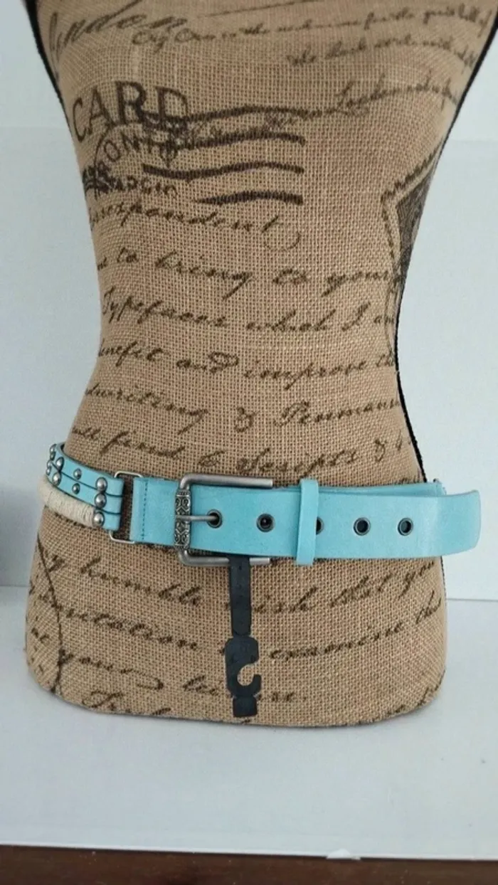 Ceinture trois rangs clous gris bleu beige 90 cm - photo numéro 2