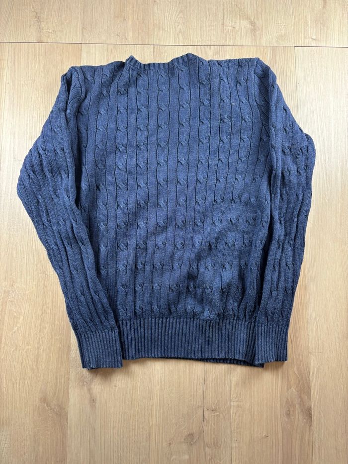 Pull Ralph Lauren Torsadé bleu marine logo rouge brodé Taille M - photo numéro 4