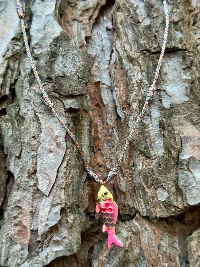 Collier cordon tressé  chaîne réglable et poissons acier inoxydable or habaha Paris - photo numéro 4