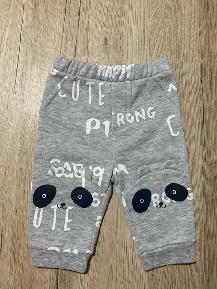 Pantalon jogging hiver molletonné gris panda bébé garçon 6 mois Orchestra