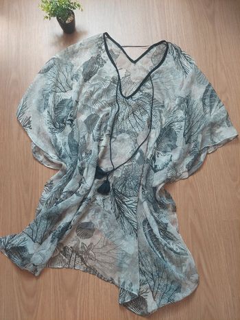 Poncho blouse à motifs beige clair transparent H&M T38 TBE 🌞