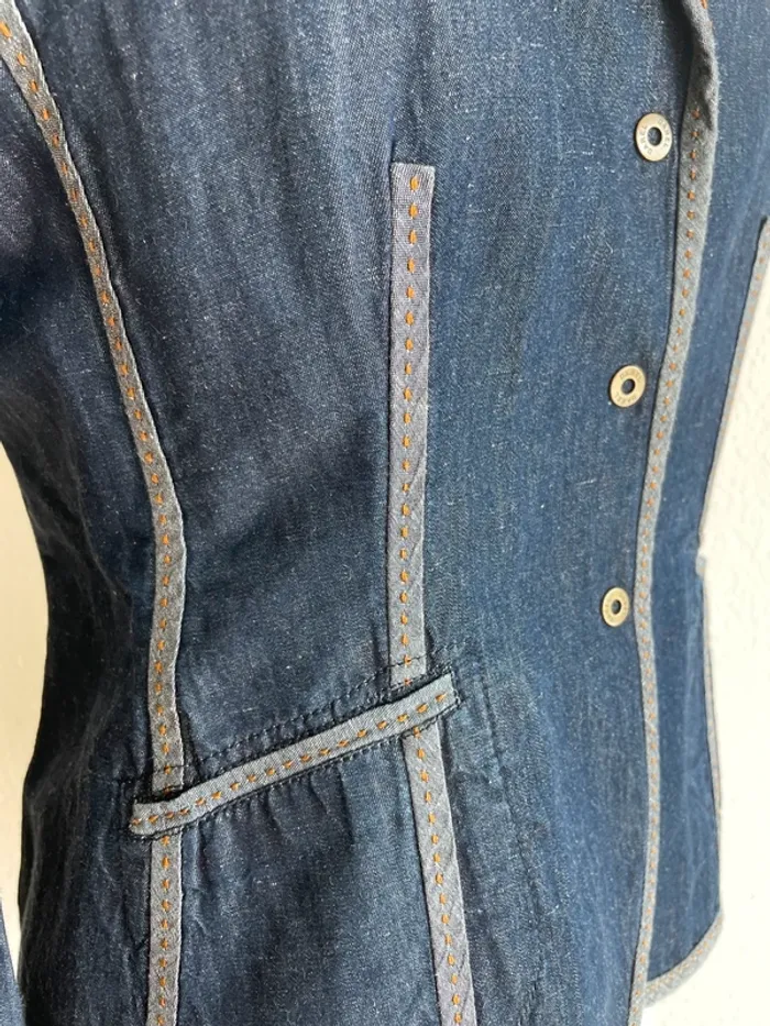 Veste blazer bleu marine Gérard Darel coton-lin - photo numéro 5