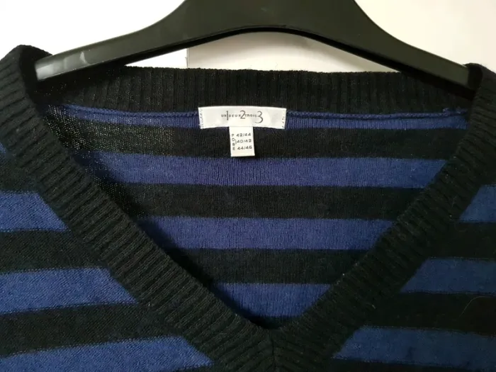 Pull fin bleu rayé, marque 123, taille 42/44 - photo numéro 2