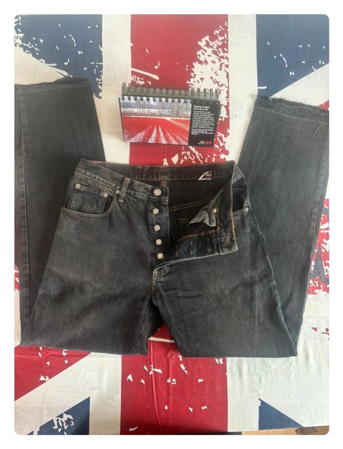 Pantalon bleu/noir délavé taille 40 vintage coupe droite patte d’éléphant - photo numéro 2