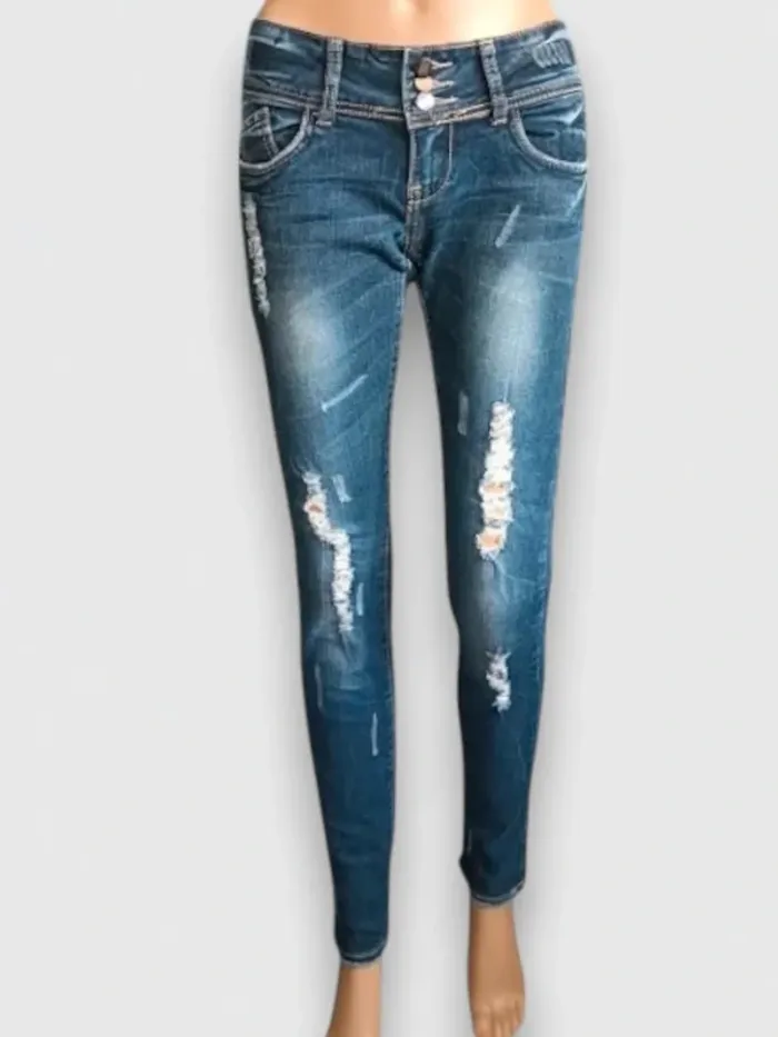 Jean marque Simply & Chic coupe skinny destroy ajusté, sculptant ,taille basse ,stretch - photo numéro 5
