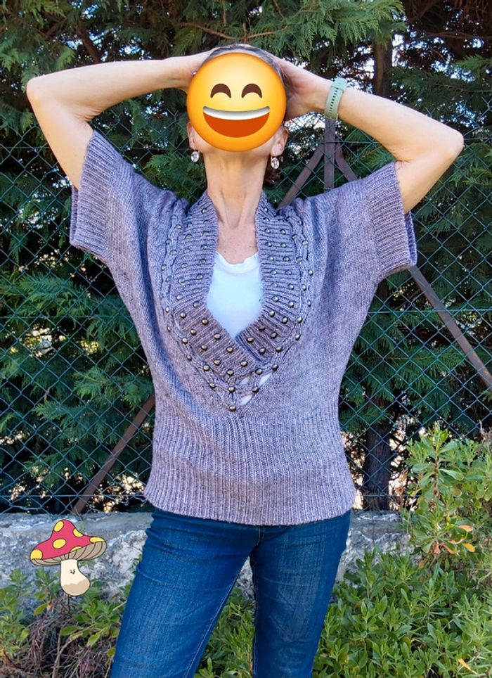 Pull laine vintage shabby fairycore romantique parme lila T unique - photo numéro 4