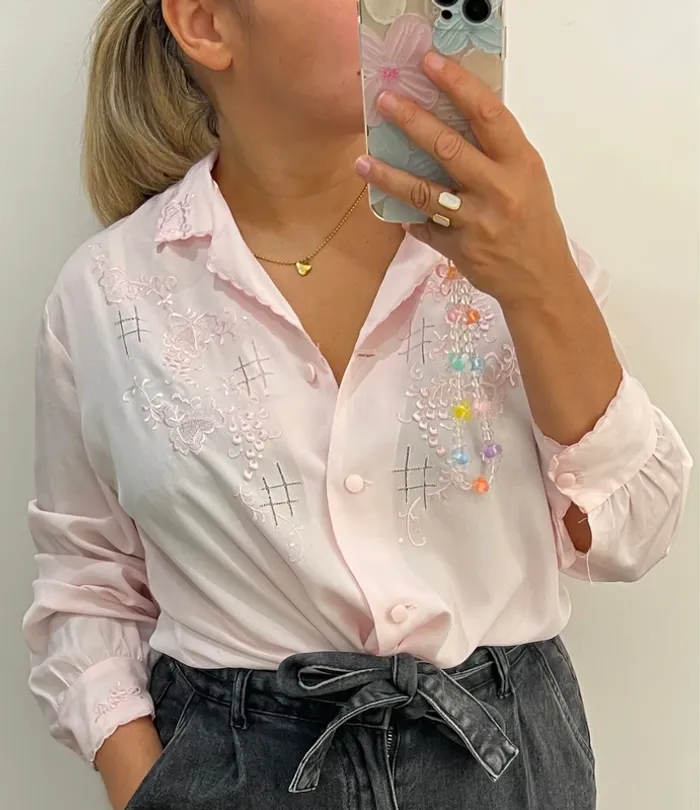 Chemise Rose Brodée