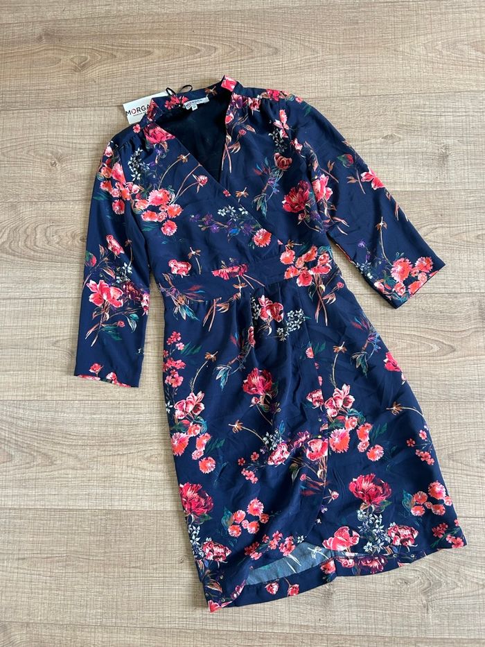 Robe bleue marine et fleurie neuve Morgan taille 34 - photo numéro 7