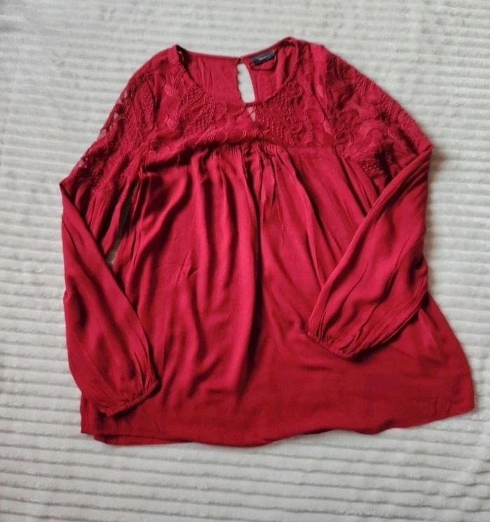 Blouse bordeaux fluide – Empiècements transparents – Taille 42 – C&A Yessica – Bon état - photo numéro 3