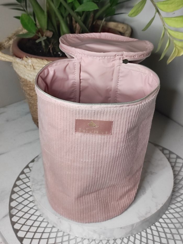 Trousse ronde rose velour - photo numéro 3