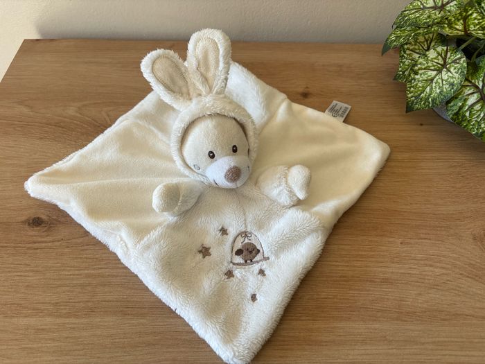 Doudou plat lapin capuche blanc cage oiseau Simba toys