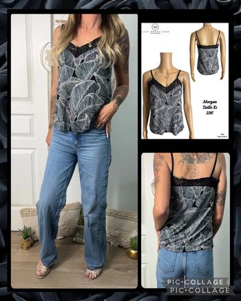 🖤 Caraco Morgan imprimé feuillage & dentelle🖤Élégance légère – Taille xs NEW🖤