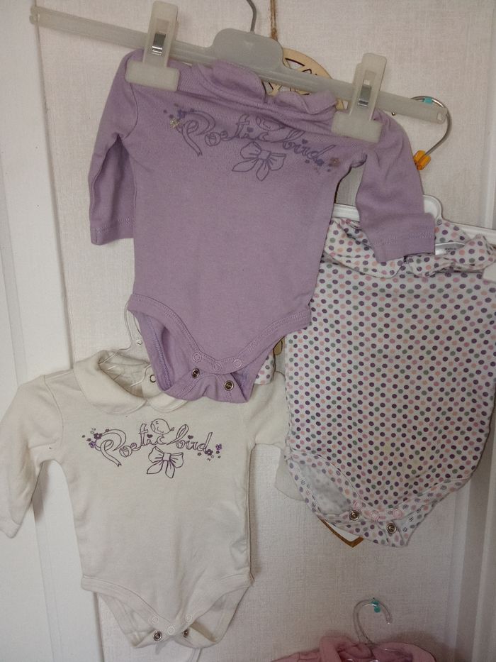Lot de 5 bodys dont 4 col claudine bébé fille 3 mois, 54 cm - photo numéro 2