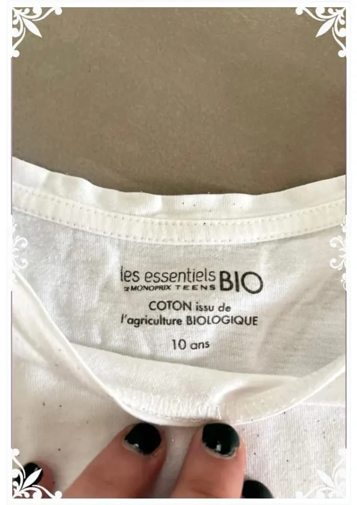 T-shirt blanc à paillettes dorée enfant fille taille 10 ans les essentiels BIO - photo numéro 3