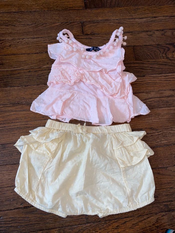 Petit haut lili gaufrette et short Bout’chou 12 mois