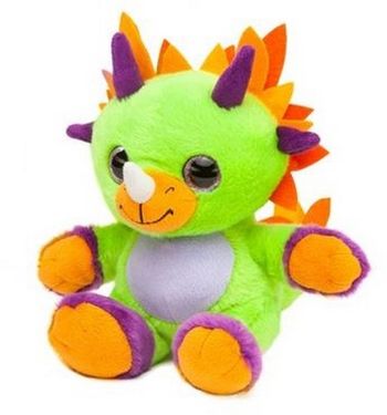 PELUCHE DINOSAURE VERT ORANGE YEUX SCINTLLANTS 20 CM 14192
