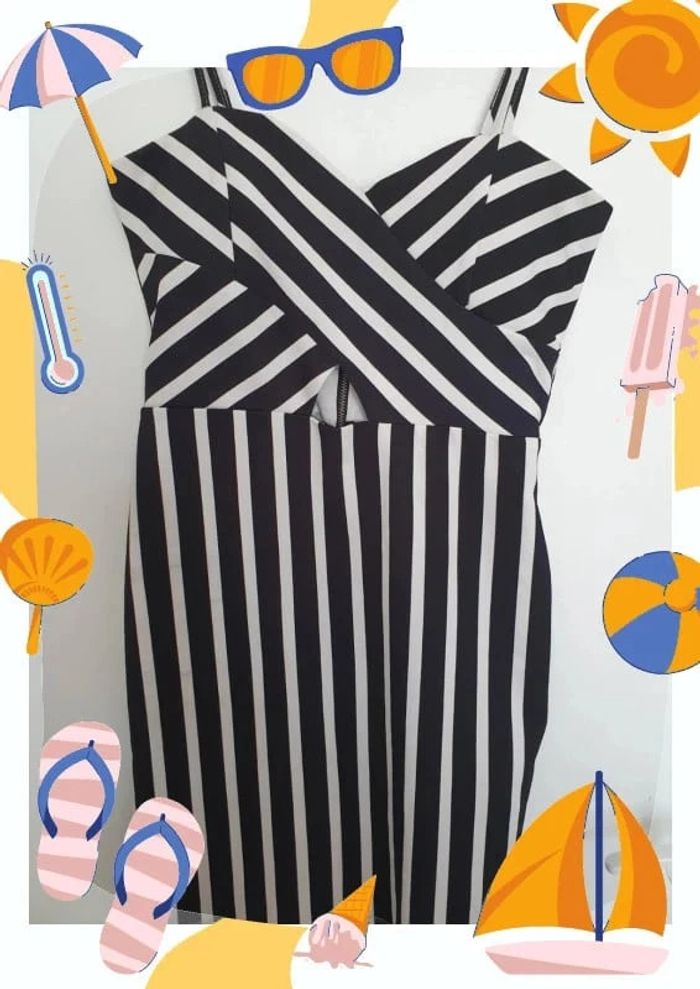 Robe sexy glamour noir blanc rayures tally weijl taille M 38 - photo numéro 2