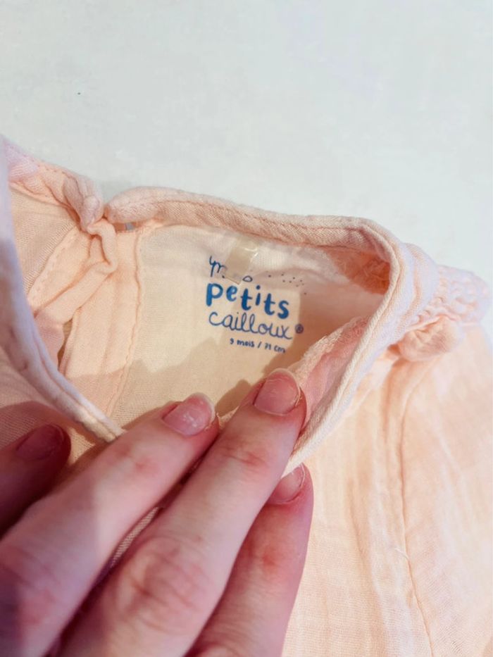 Chemisier manche longue rose clair avec petit col Les petits cailloux 9 mois 71cm - photo numéro 4