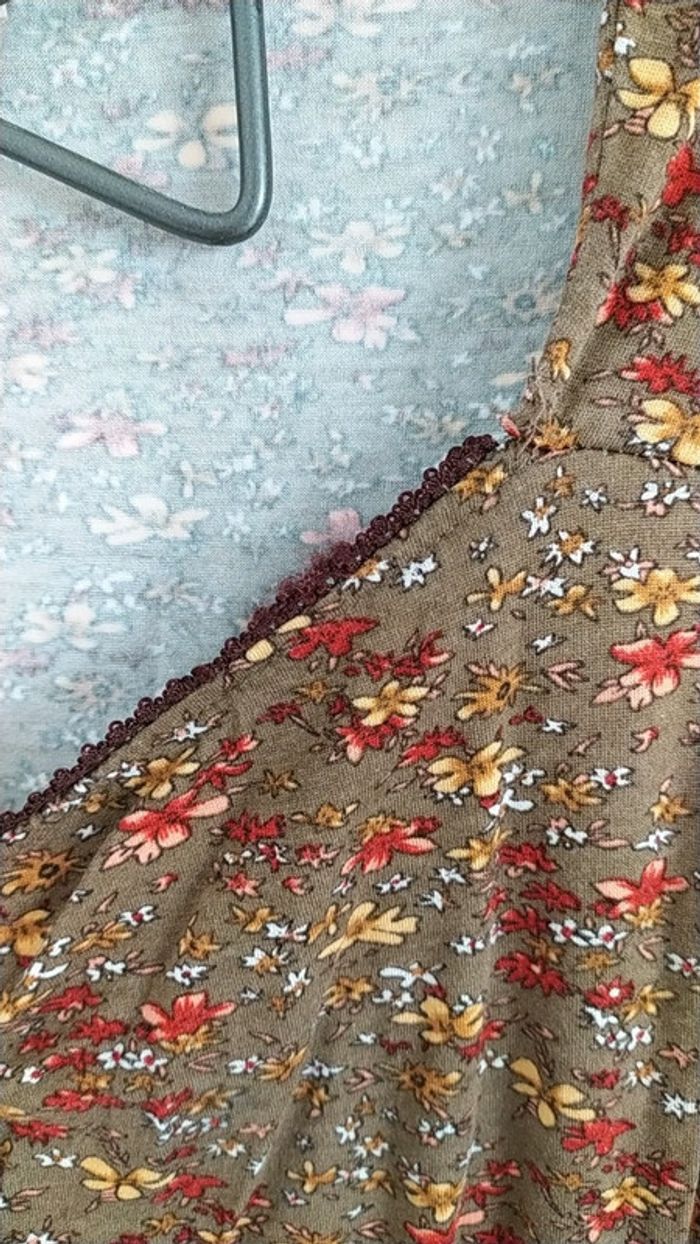 Robe décolletée été légère marron fleur S - photo numéro 4