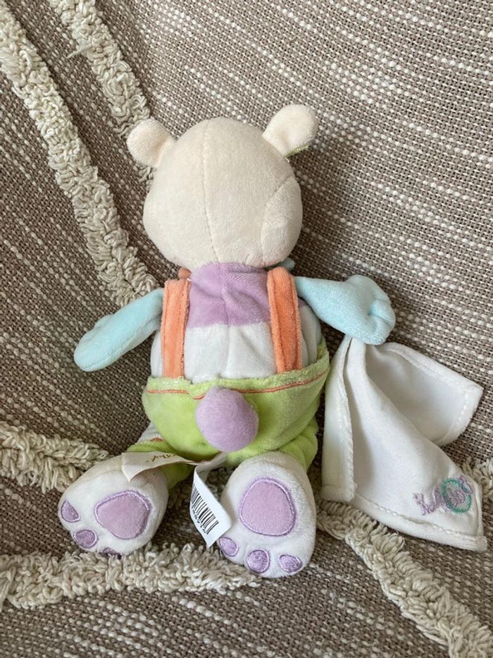Peluche doudou mouchoir 23cm Baby Nat raton laveur castor ours vert violet très bon état - photo numéro 4