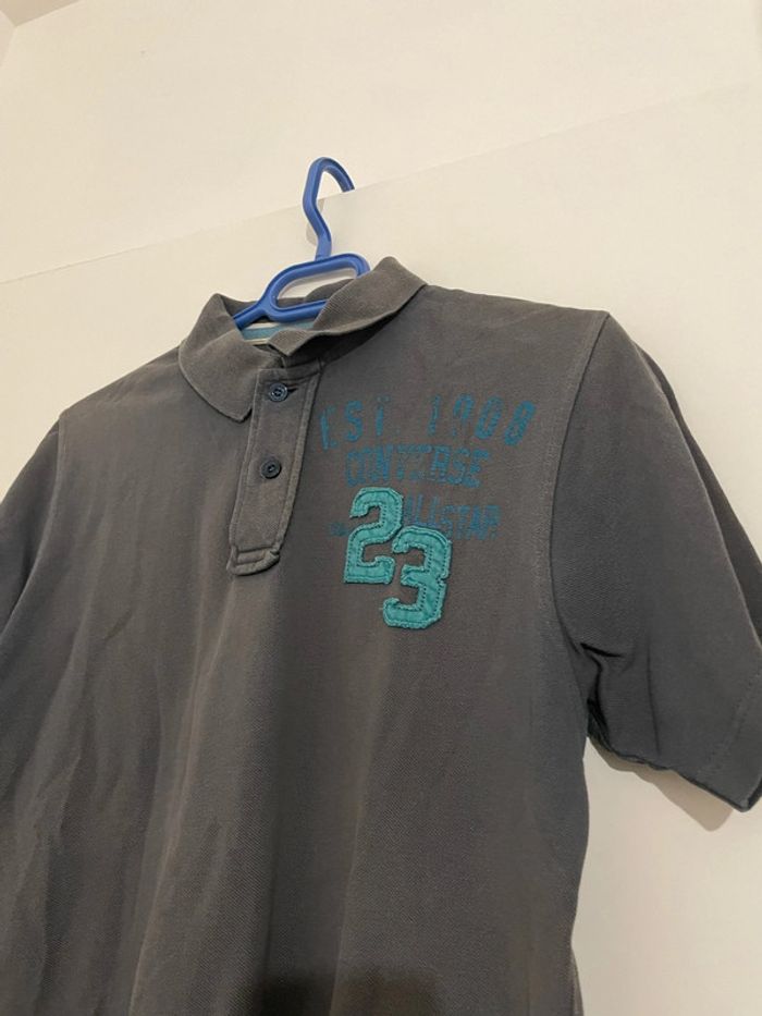 T-shirt polo à manches courtes gris motifs bleu turquoise converse taille M - photo numéro 2