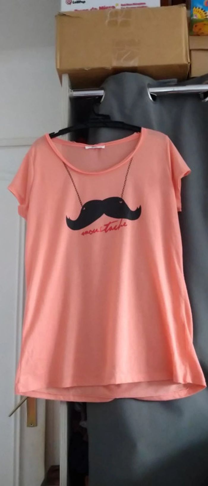 Tee shirt motif moustache corail femme L mim - photo numéro 2