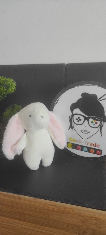 Peluche Doudou Lapin Blanc Rose Gris Croix Fourrure Primark Petit