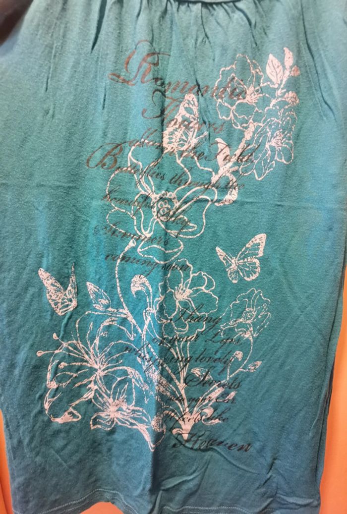 Débardeur turquoise long à motifs - photo numéro 2