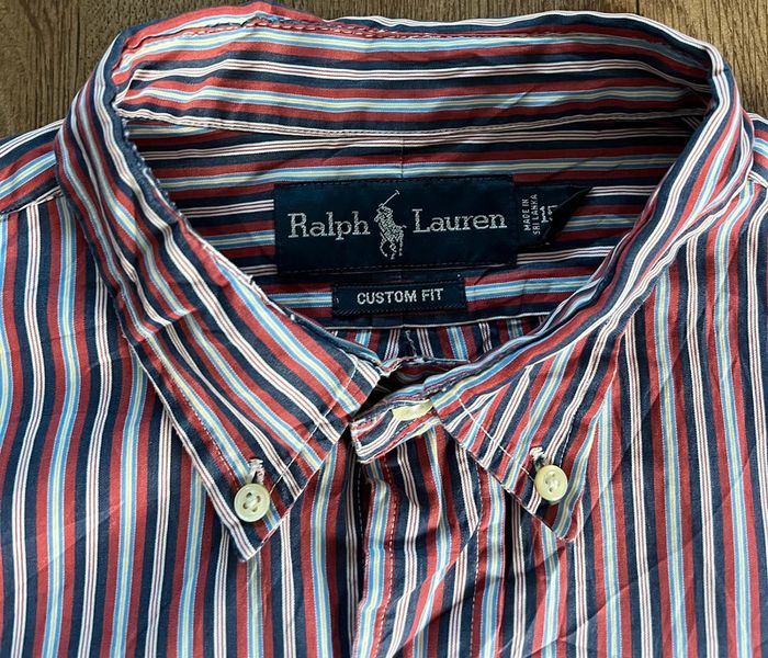 Chemise à manches longues rayée bleue, blanche et rouge Ralph Lauren pour homme, taille M - photo numéro 5