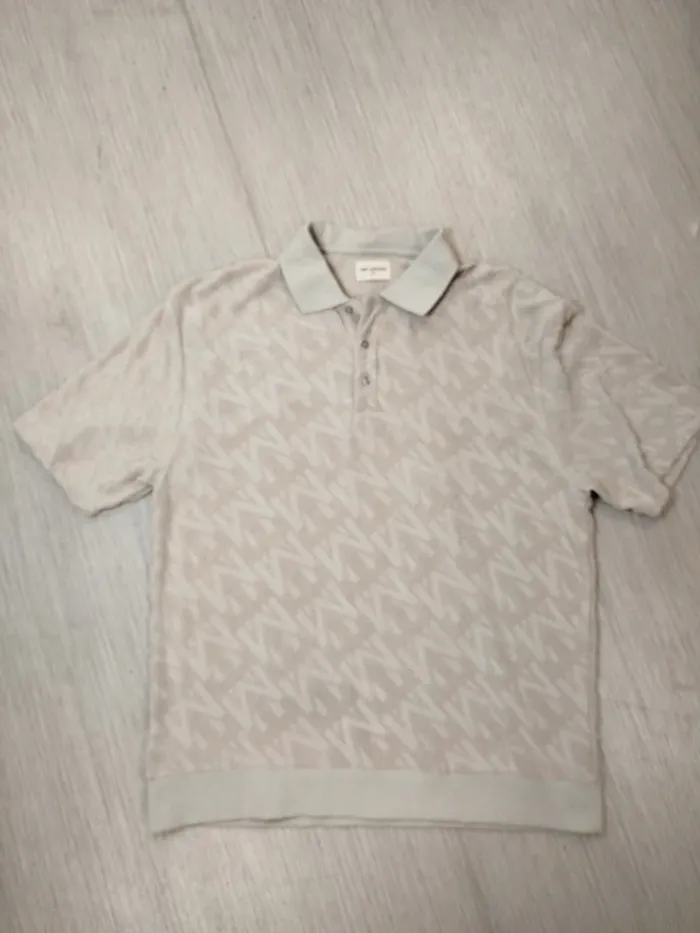 Polo stylisé polyester manches courtes col V à boutons couleur crème - CMT taille M A549 - photo numéro 6