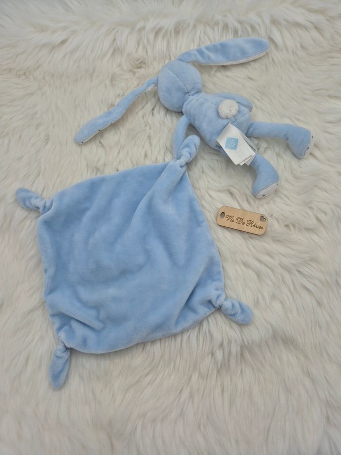 Doudou mouchoir lapin bleu étoiles argentées Tex Baby - photo numéro 3