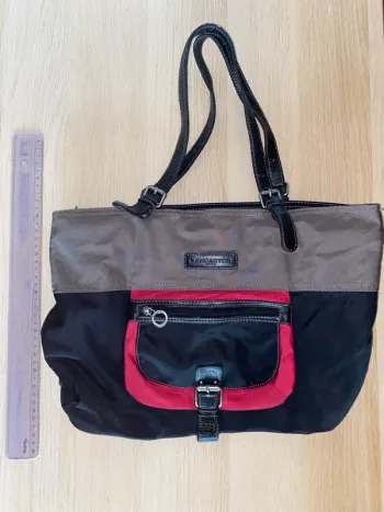 Sac à main fourre tout grand tissu Lancaster Paris rouge gris noir