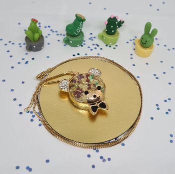 Collier doré ourson transparent avec pierres colorées