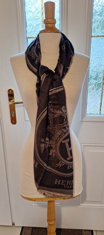 Echarpe inspiration Hermès Marron/Taupe réversible
